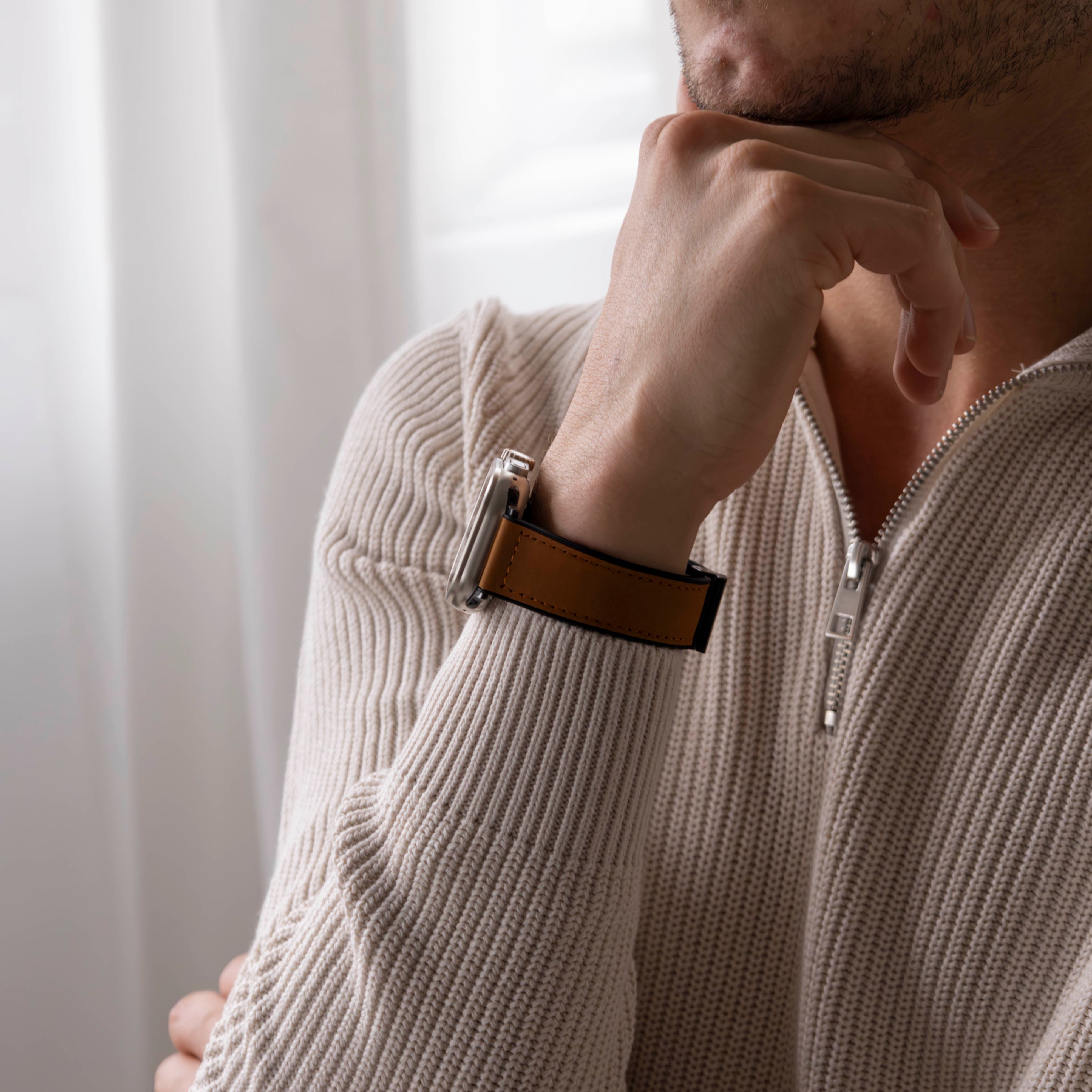 Bracelet cuir boucle en D Apple Watch Ultra (marron clair)