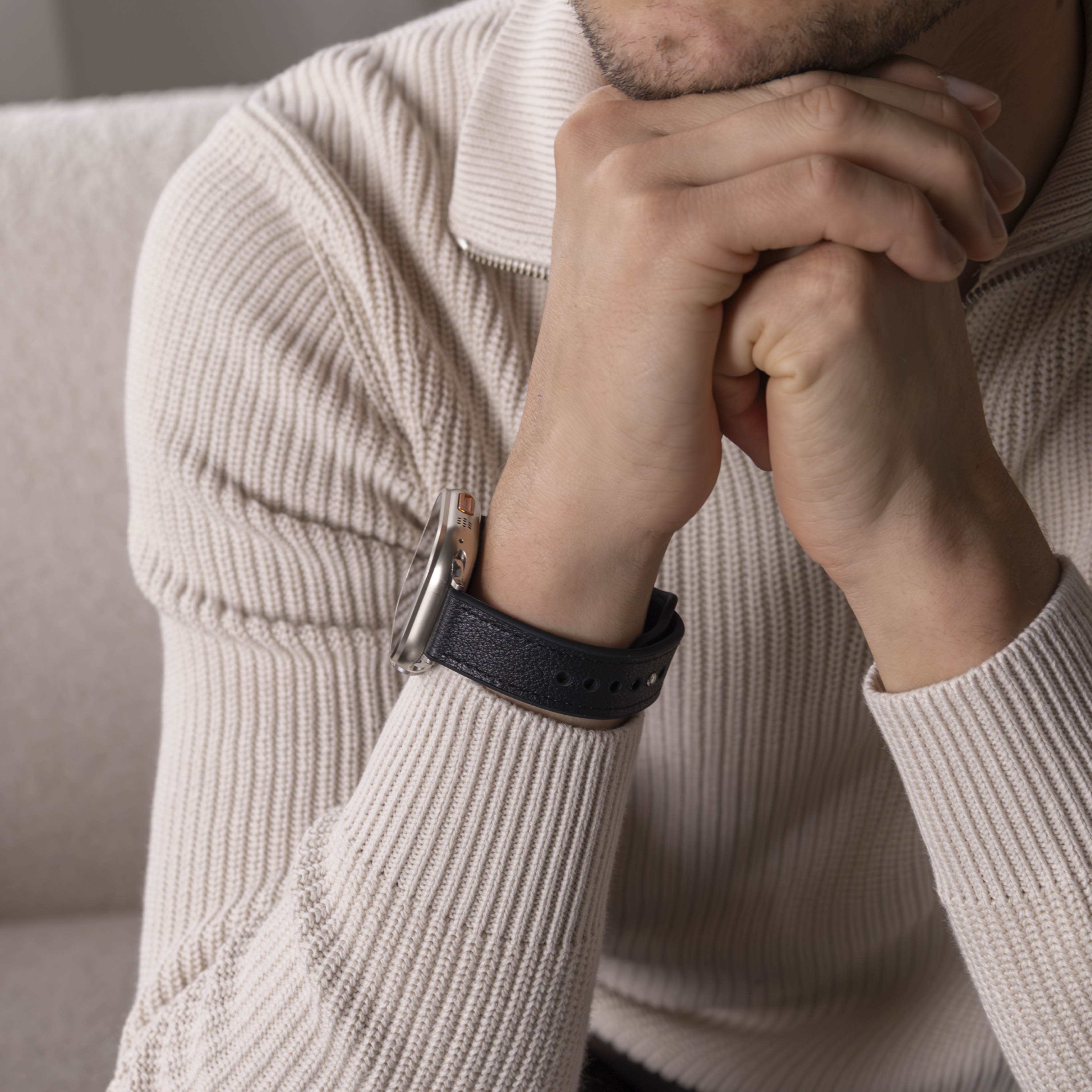Bracelet boucle cuir hybride Apple Watch Ultra (noir)