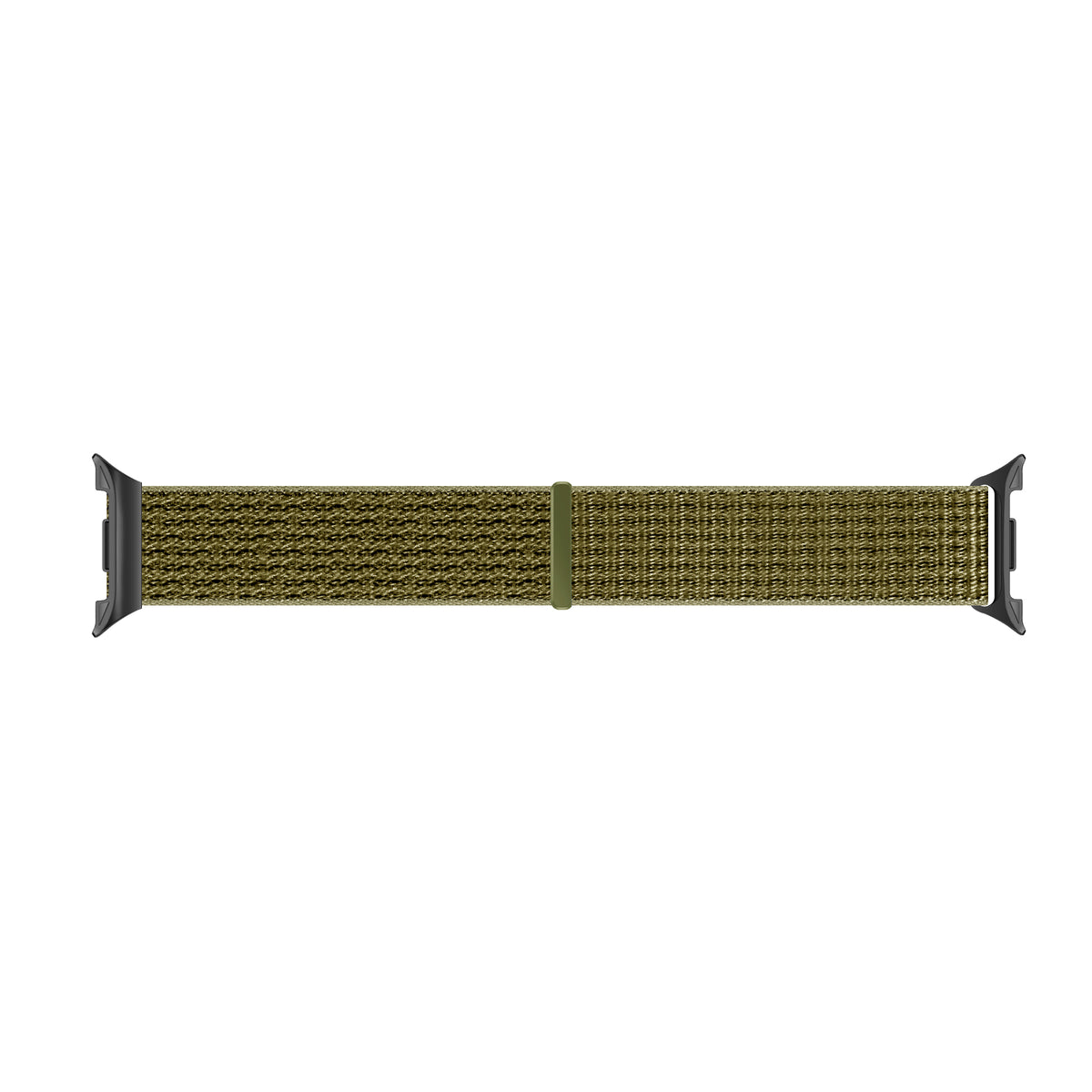 Nylon Strap, olive, laid flat, separate parts, direct top view