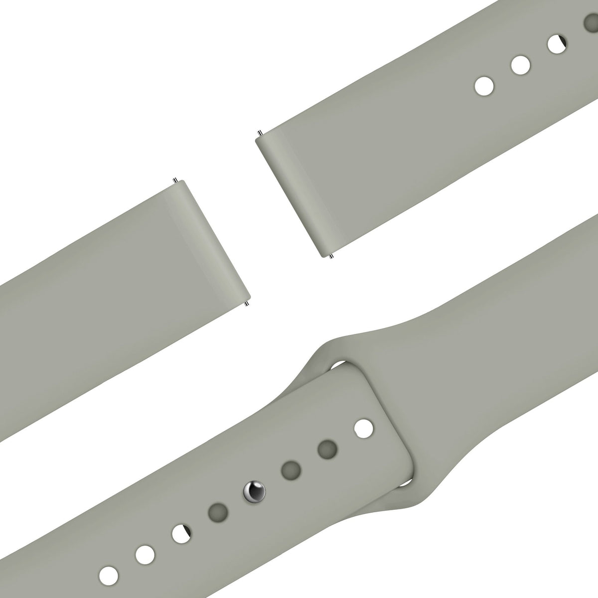 Silicone Sport Strap 'Easy Fit', light grey, laid flat, separate parts, direct top view