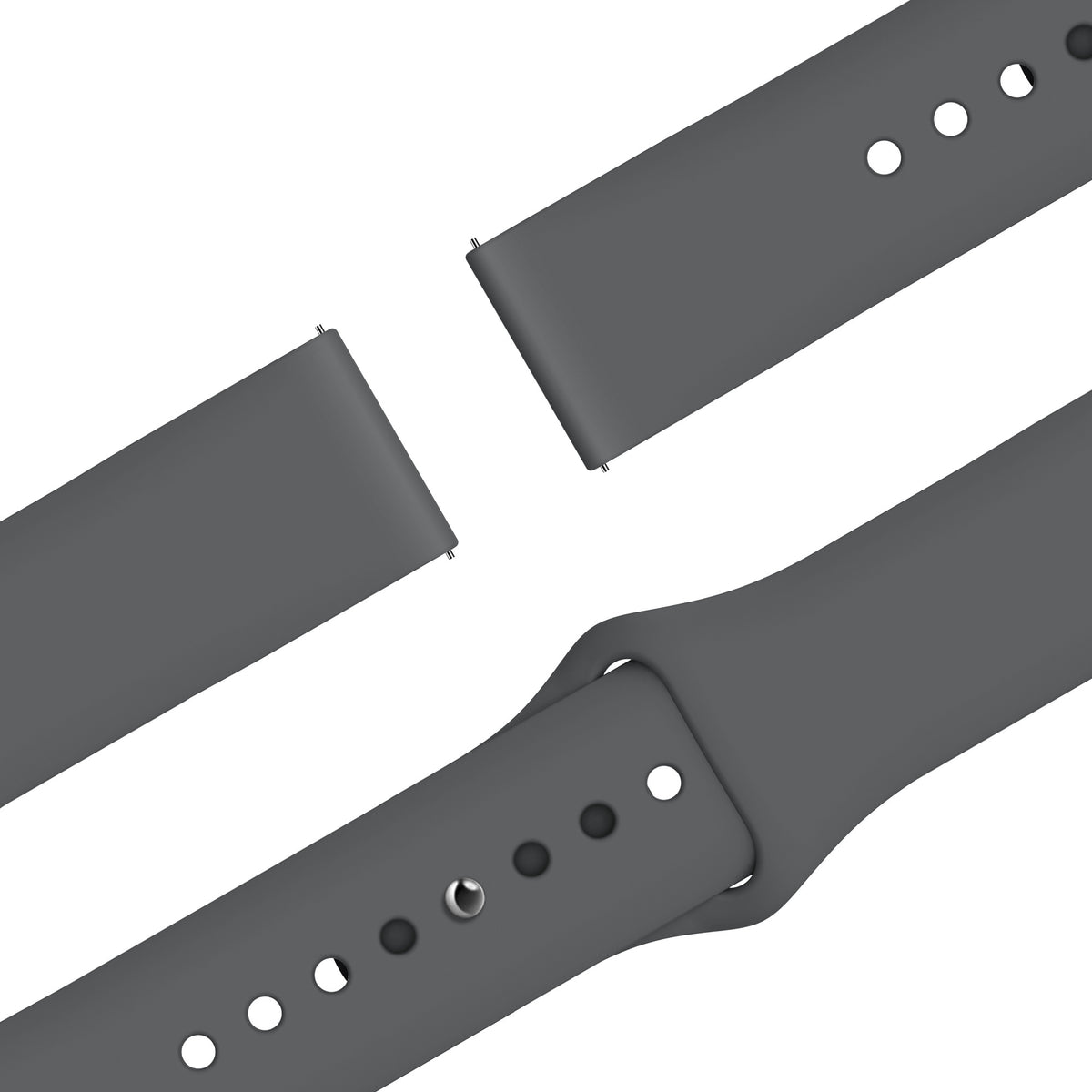 Silicone Sport Strap 'Easy Fit', grey, laid flat, separate parts, direct top view