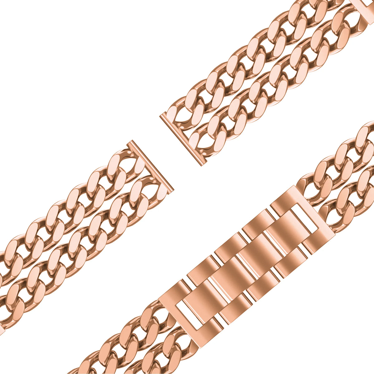 Metal Strap 'Double Chains', rose gold, laid flat, separate parts, direct top view