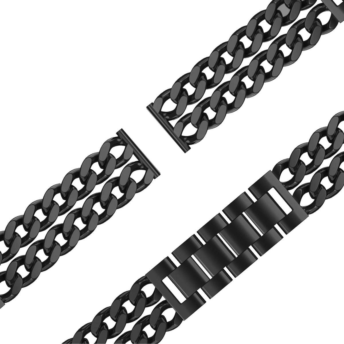 Metal Strap 'Double Chains', black, laid flat, separate parts, direct top view