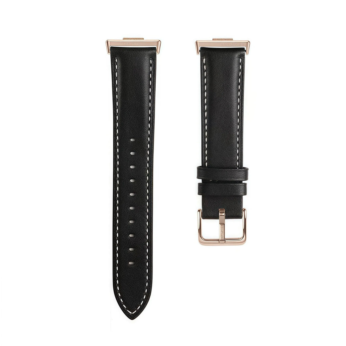 Leather Strap, black, laid flat, separate parts, direct top view
