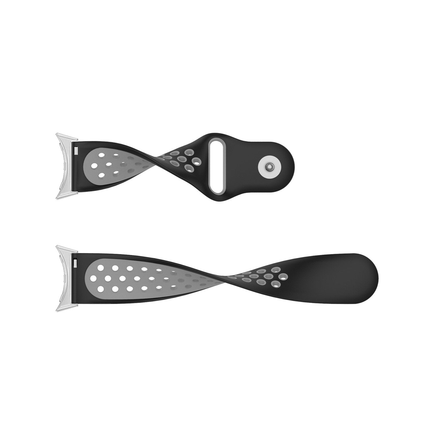Silicone Sport Strap, black/grey, laid flat, separate parts, direct top view