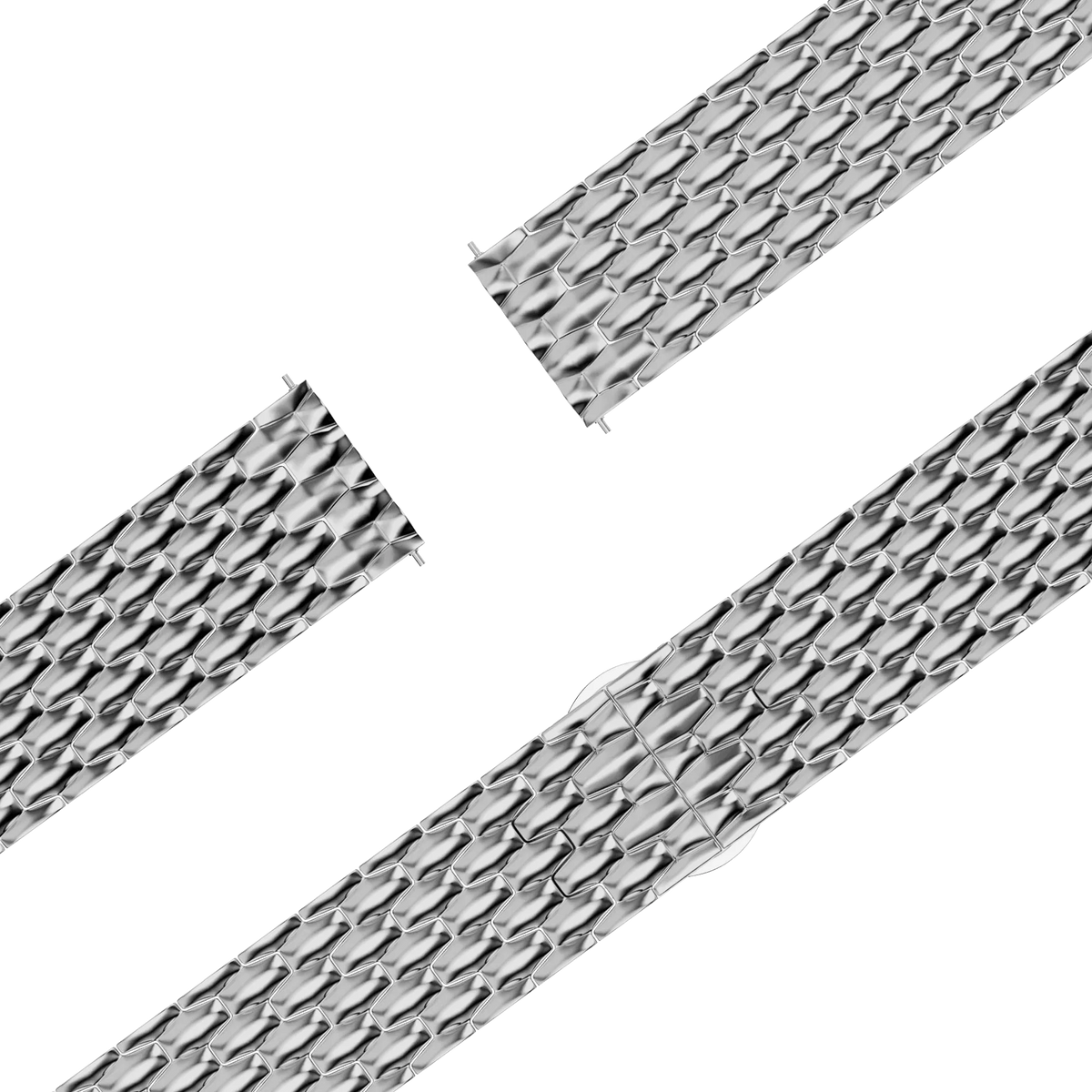 Steel Strap 'Dragon', silver, laid flat, separate parts, direct top view