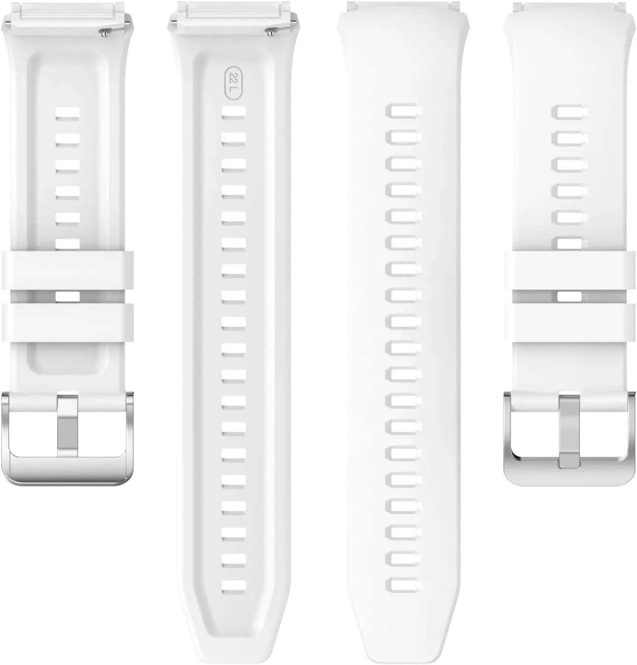 Silicone Strap, white, laid flat, separate parts, direct top view