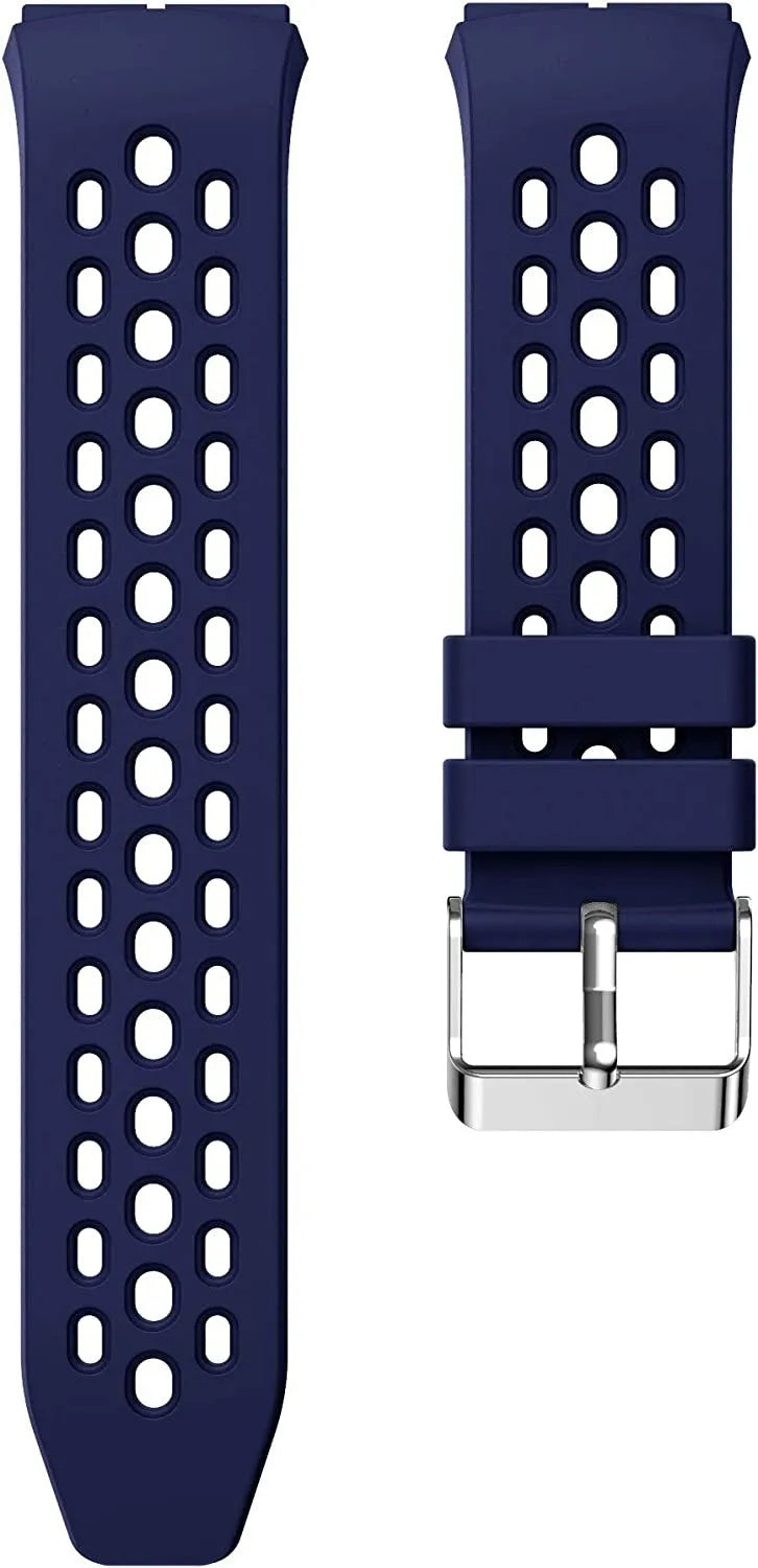 Breathable Silicone Strap, dark blue, laid flat, separate parts, direct top view