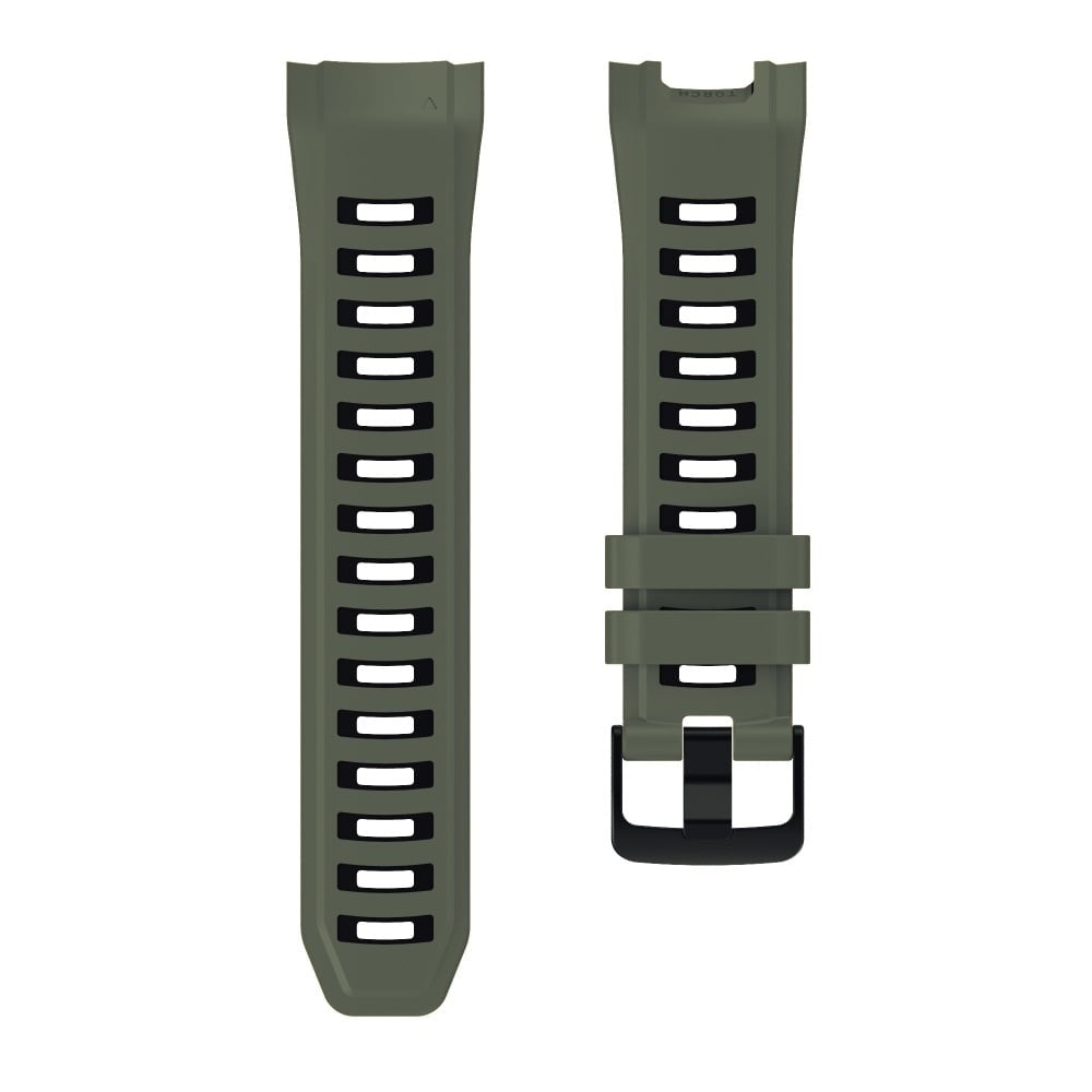 Silicone Sport Strap, dark green/black, laid flat, separate parts, direct top view