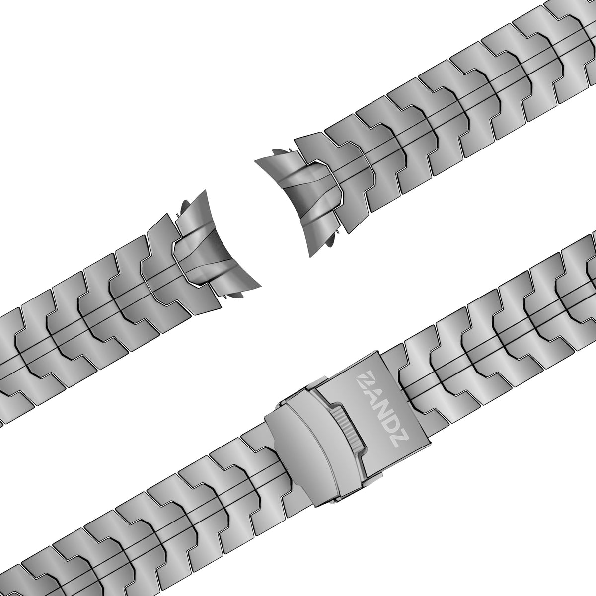 Steel Strap 'Iron', silver, laid flat, separate parts, direct top view