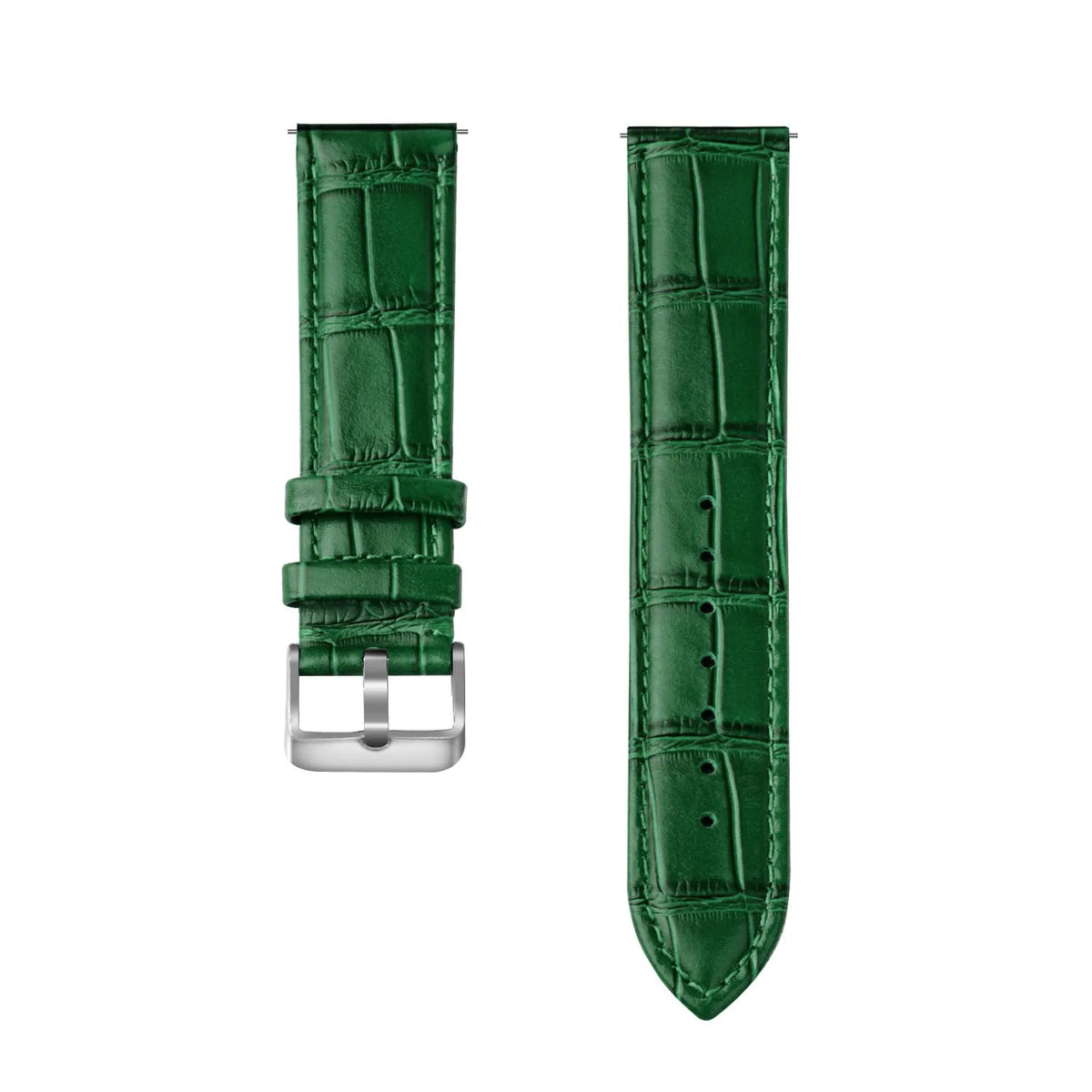 Leather Strap Crocodile Grain, green, laid flat, separate parts, direct top view