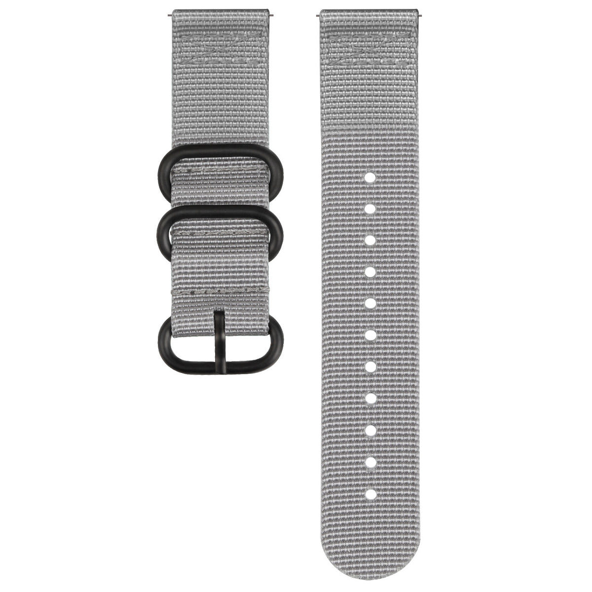 Nylon Buckle Strap, grey, laid flat, separate parts, direct top view