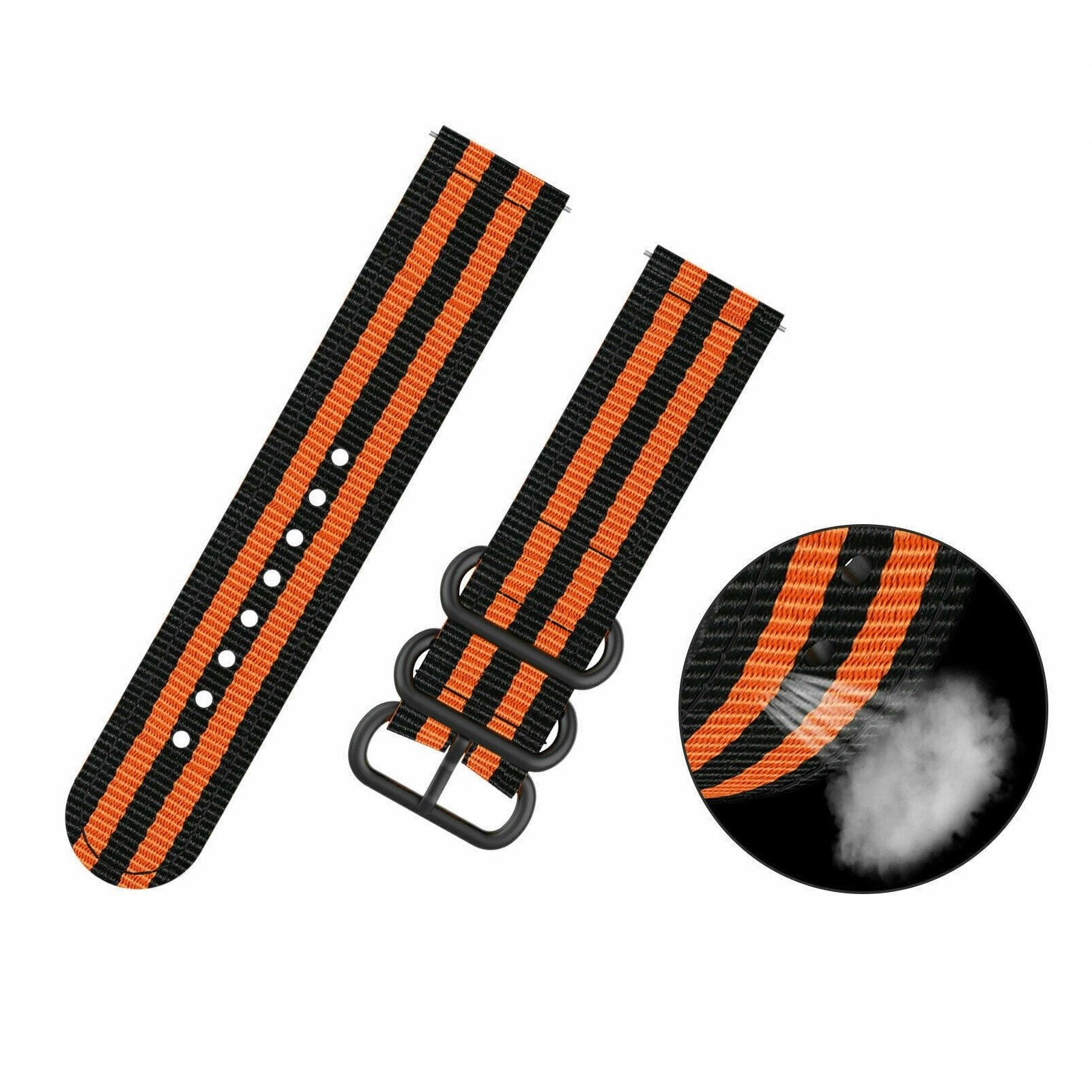Nylon Buckle Strap, black/orange, laid flat, separate parts, direct top view