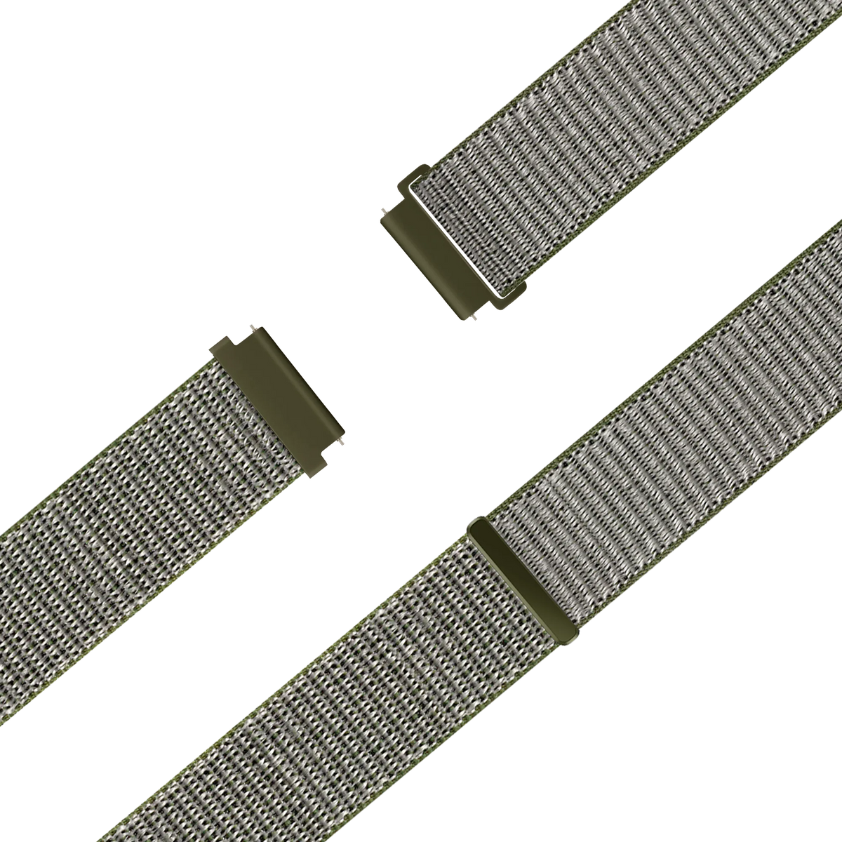 Nylon Loop Strap, olive green, laid flat, separate parts, direct top view