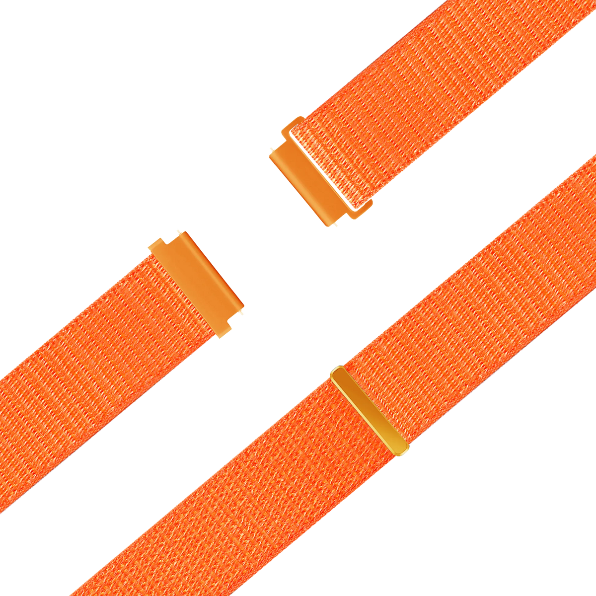 Nylon Loop Strap, orange, laid flat, separate parts, direct top view