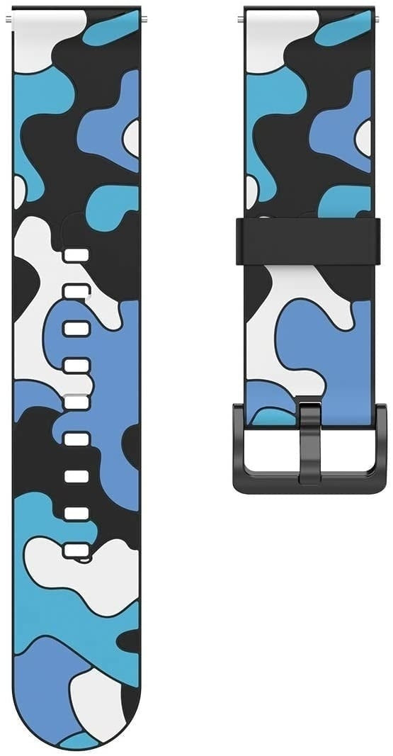 Silicone Camo Strap, blue, laid flat, separate parts, direct top view