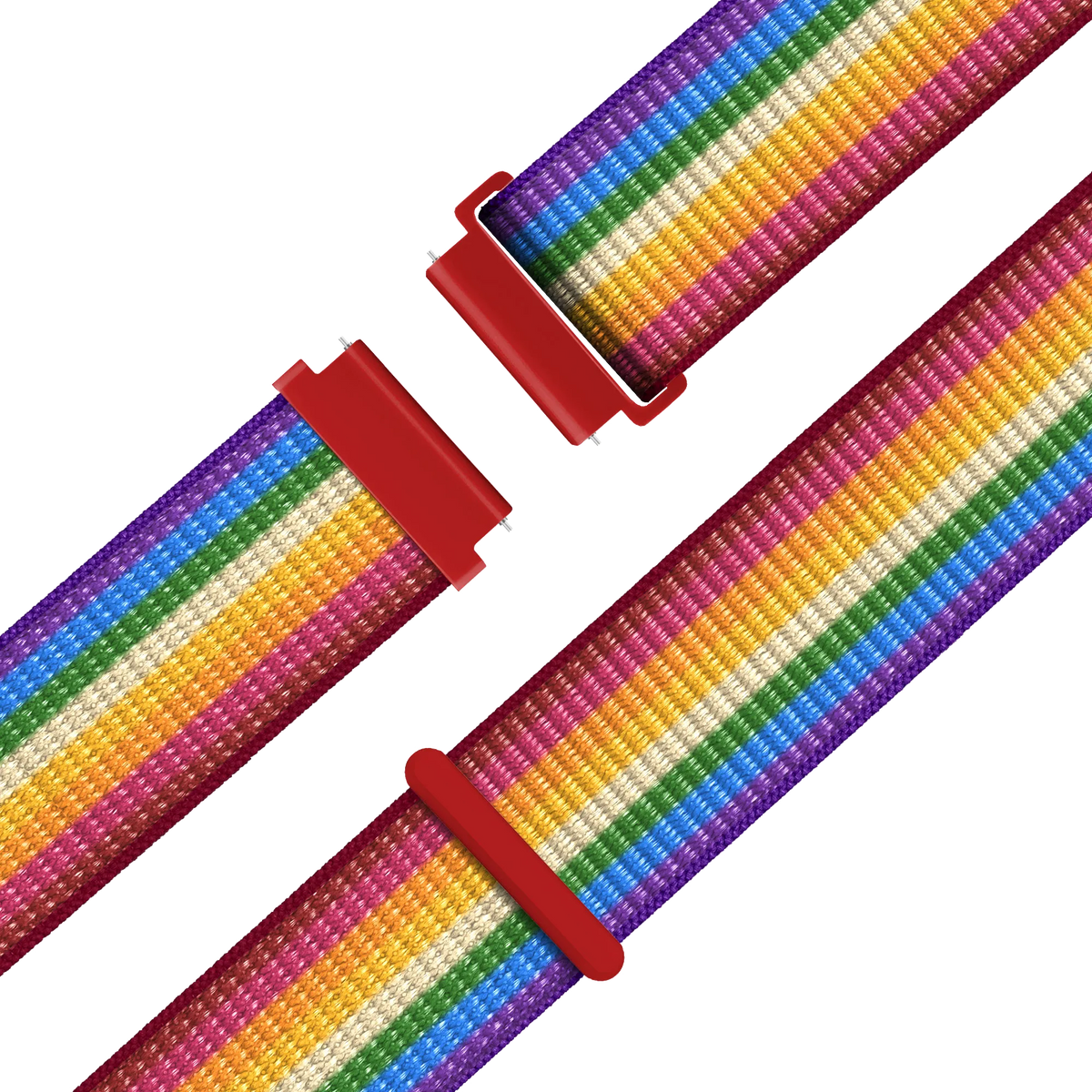 Nylon Loop Strap, rainbow, laid flat, separate parts, direct top view