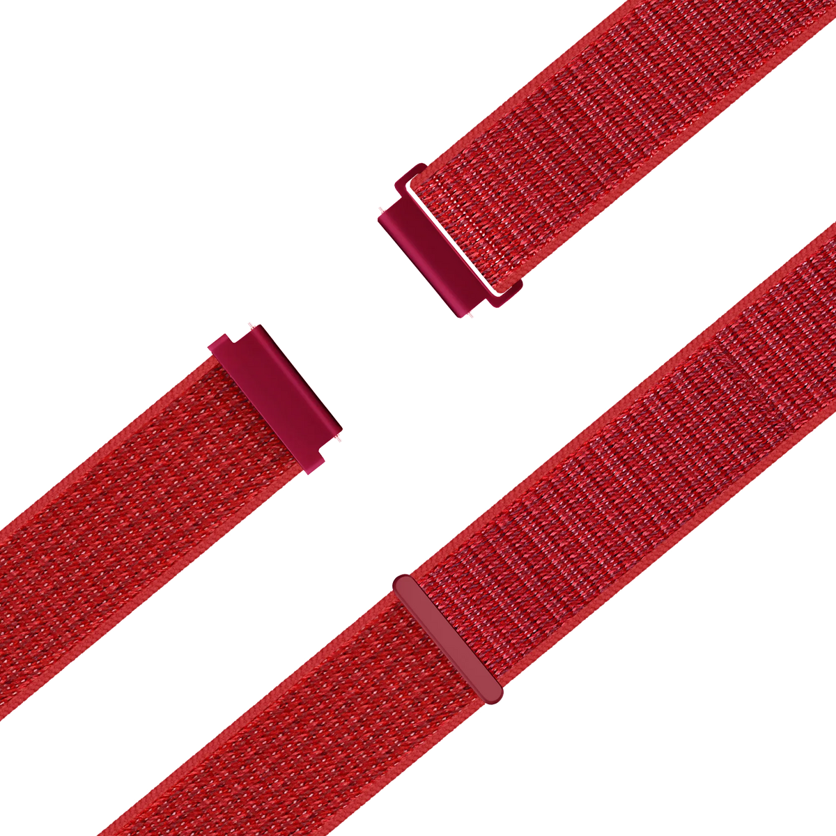 Nylon Loop Strap, red, laid flat, separate parts, direct top view