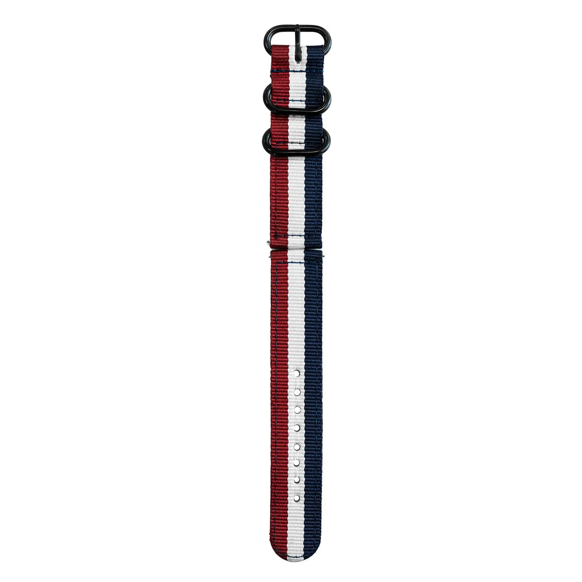 Nylon Buckle Strap, tricolour, laid flat, separate parts, direct top view