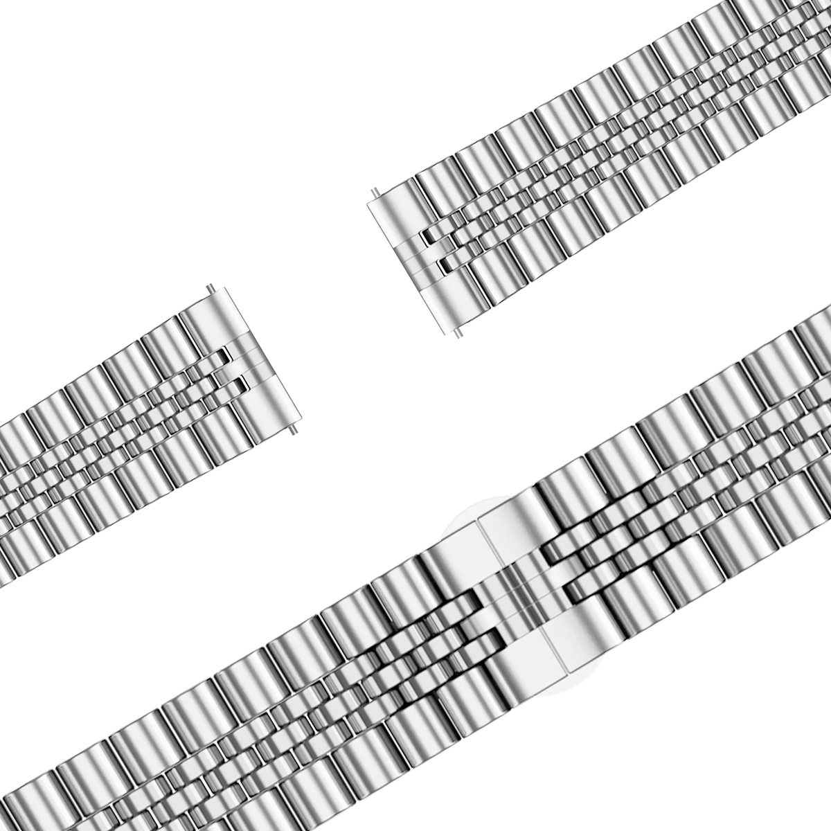 Steel Strap 'Jubilee', silver, laid flat, separate parts, direct top view