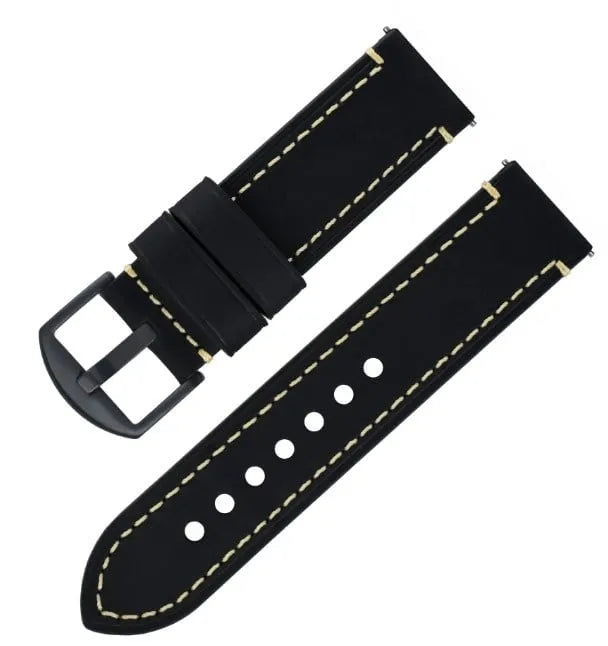 Genuine Leather Strap, black, laid flat, separate parts, direct top view
