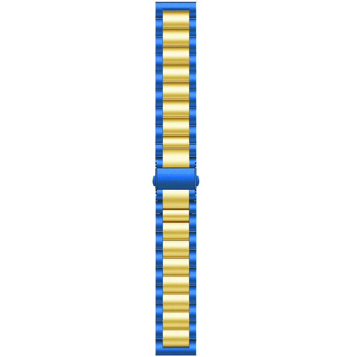 Steel Strap, blue/gold, laid flat, joined, direct top view