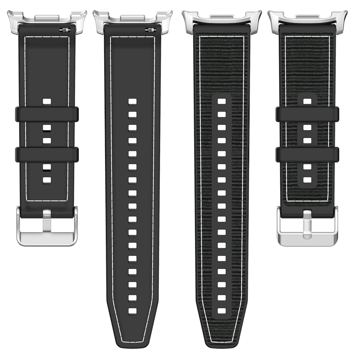 Nylon Hybrid Strap, laid flat, separate parts, top and underside view