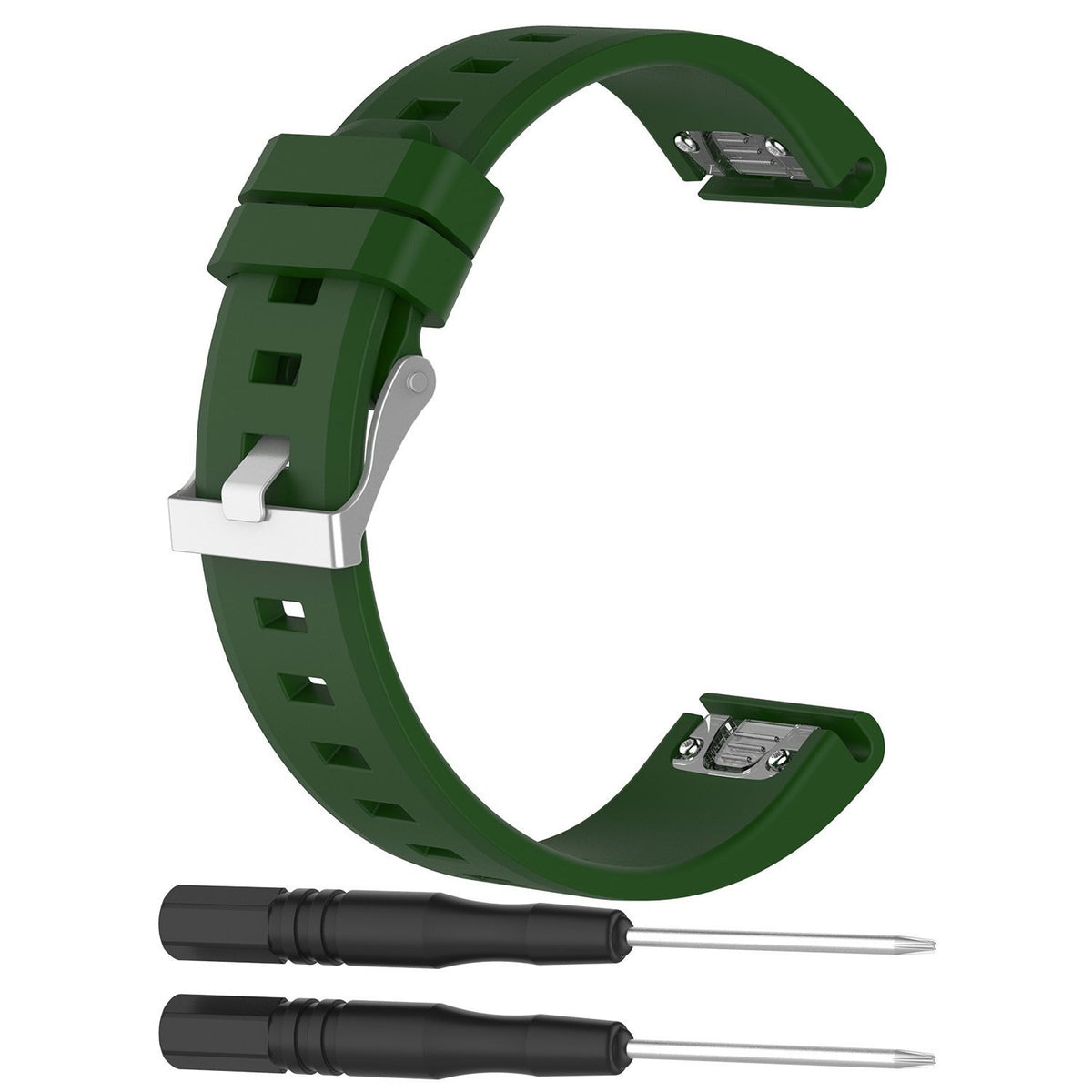 Glossy Silicone Strap, laid flat, separate parts, top and underside view