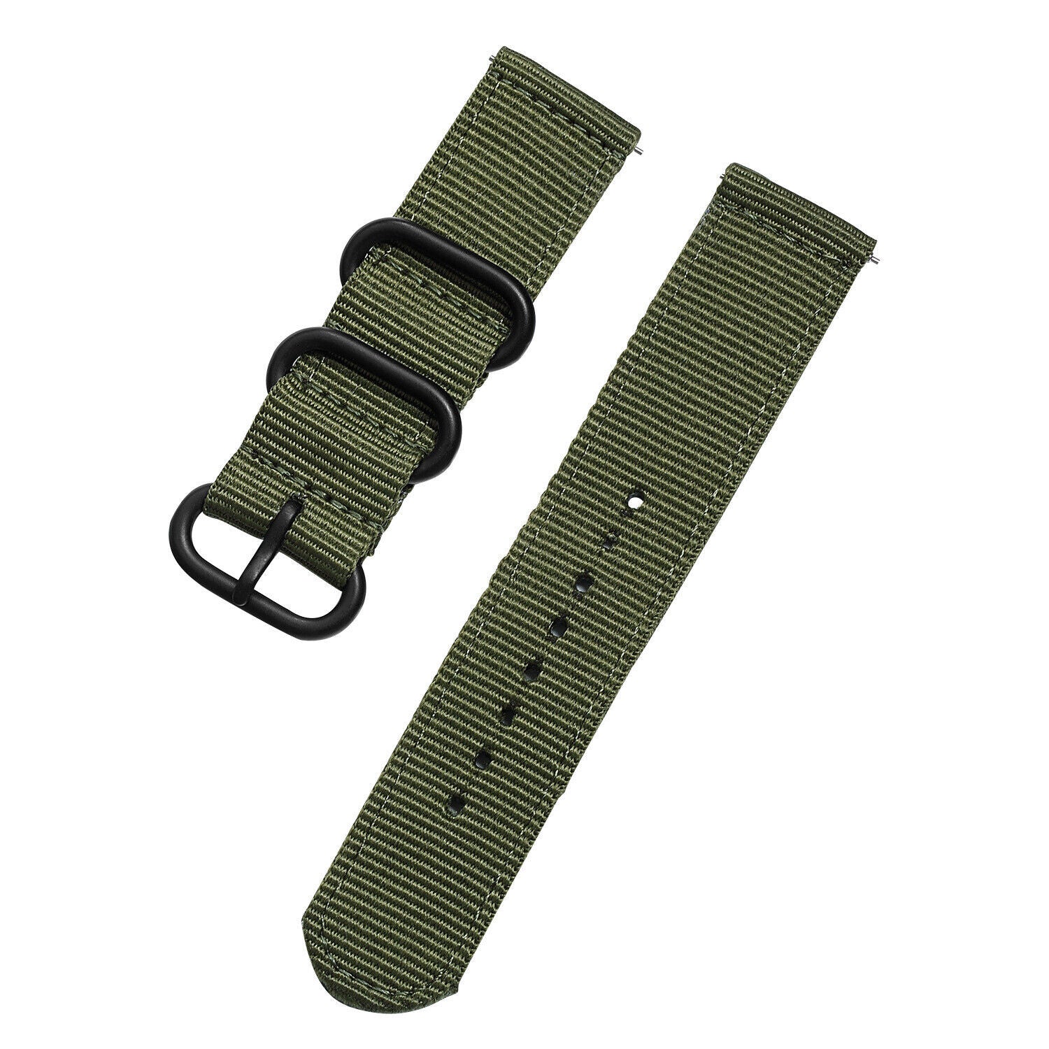 Nylon Buckle Strap, laid flat, separate parts, top and underside view