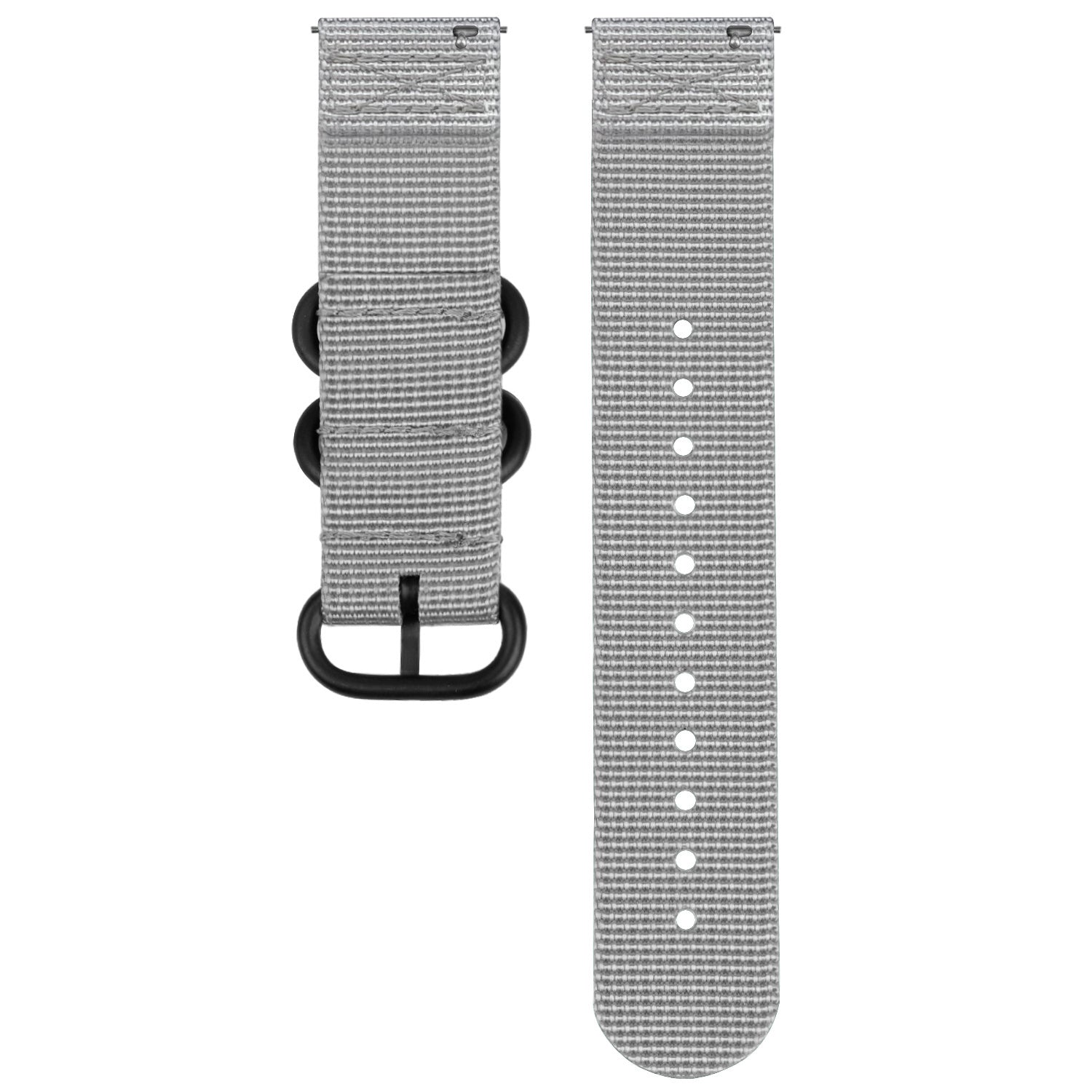 Nylon Buckle Strap, laid flat, separate parts, top and underside view