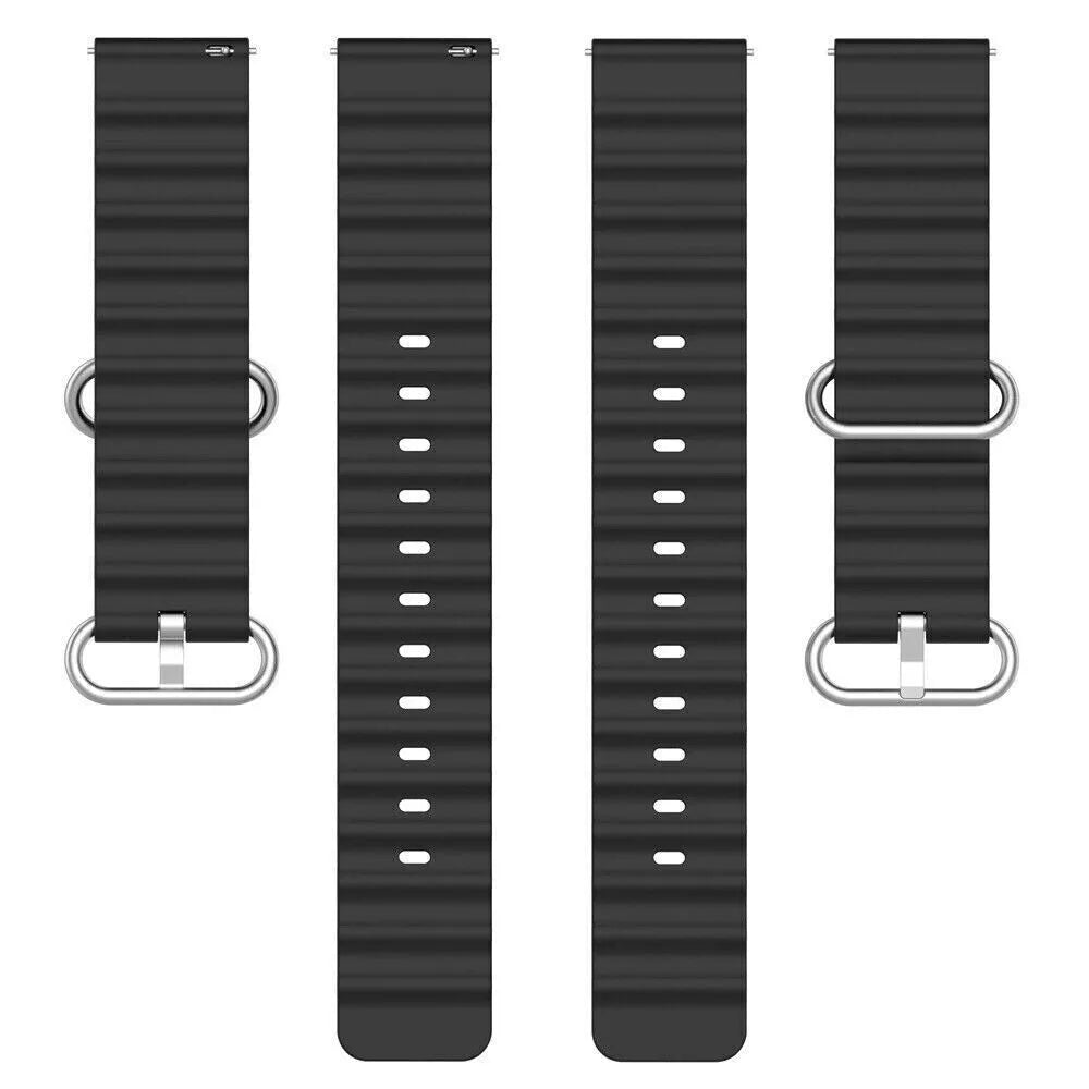 Silicone Ocean Strap, laid flat, separate parts, top and underside view