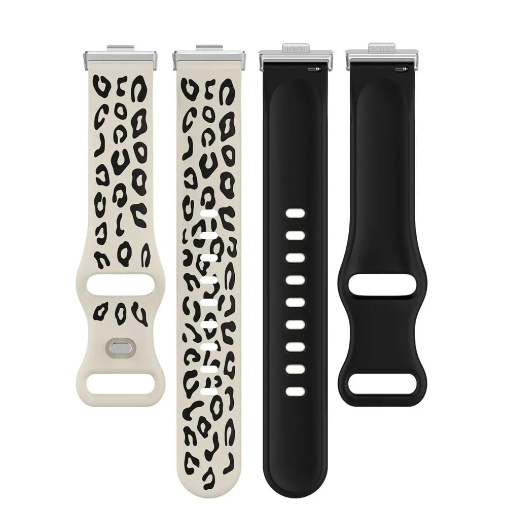 Leopard Pattern Silicone Strap, laid flat, separate parts, top and underside view