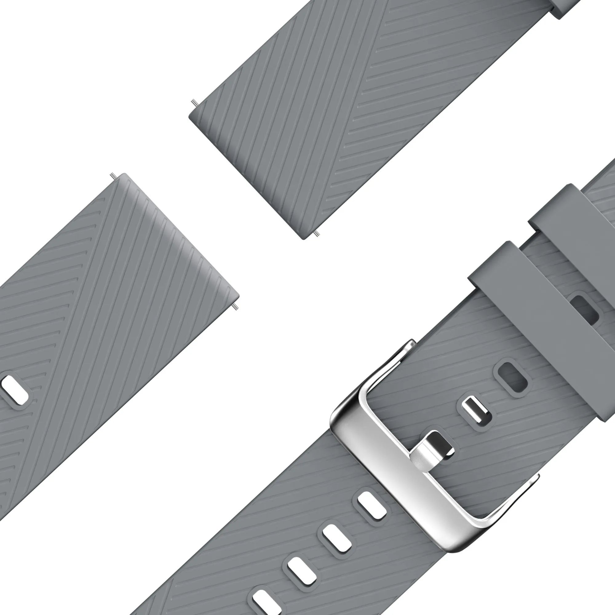 Silicone Strap 'Deluxe', grey, laid flat, joined, 45° top view