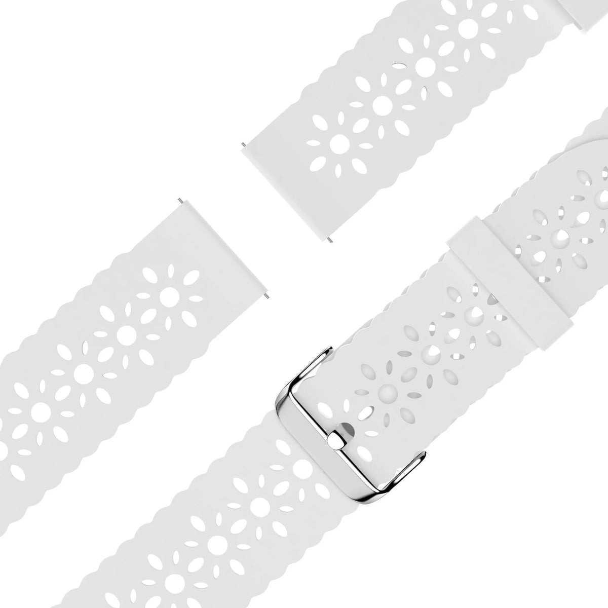 Patterned Silicone Strap, white, laid flat, joined, 45° top view