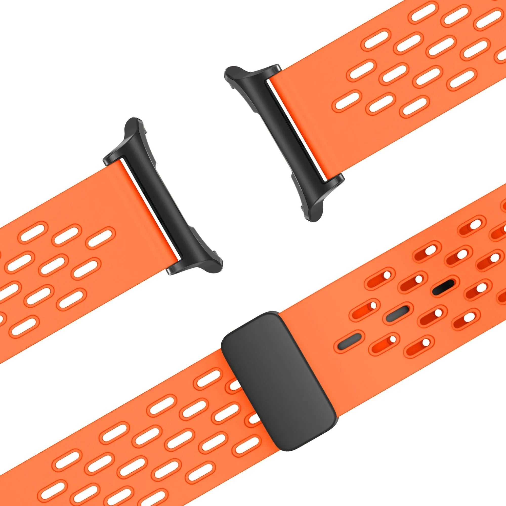 Silicone D-Buckle Sport Strap 'Air', orange, laid flat, joined, 45° top view