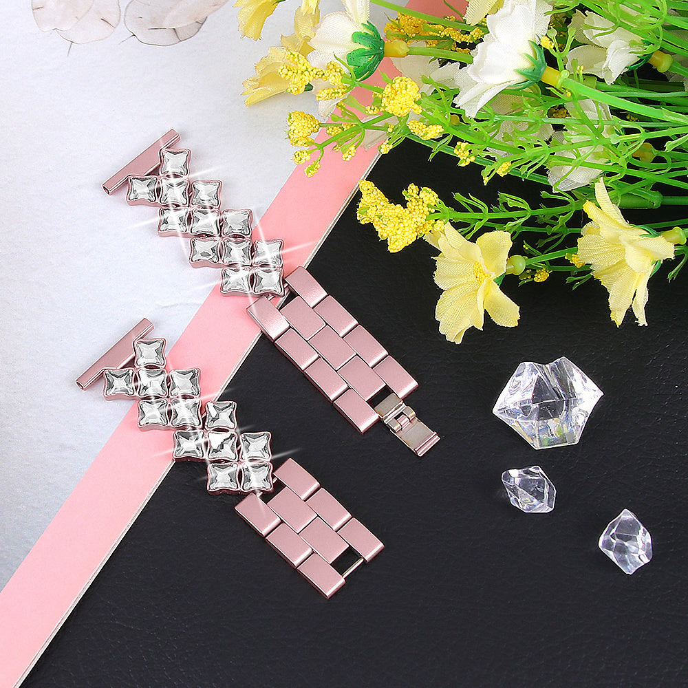 Steel Diamond Strap, pink, laid flat, joined, 45° top view