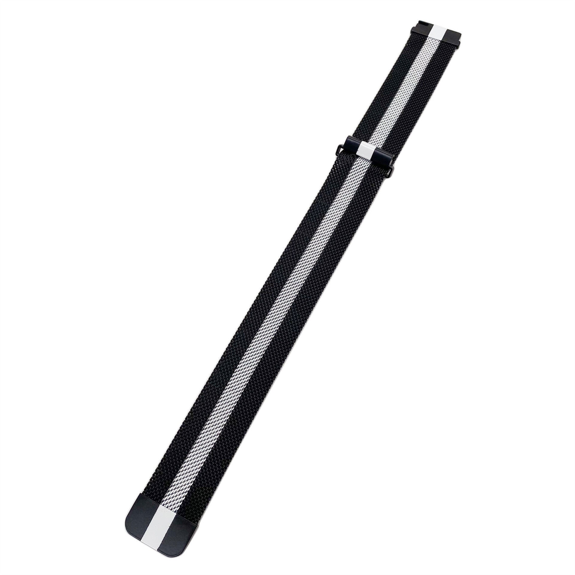 Milanese Strap, black/white, laid flat, joined, 45° top view