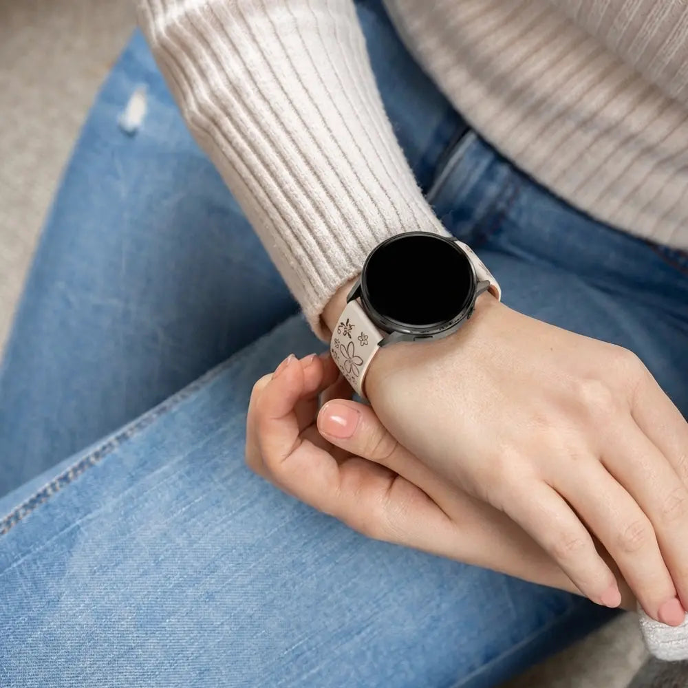 Bandz Bracelet silicone 'Fleurs' Garmin Vivomove Style (lumière stellaire/marron)