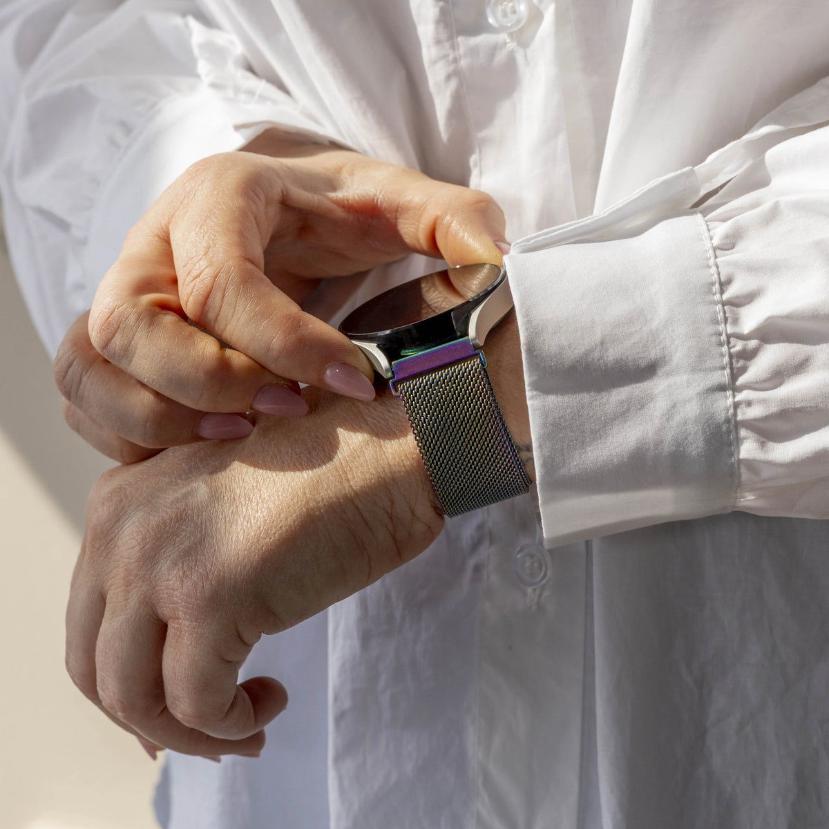 Milanese Strap, rainbow, lifestyle photo