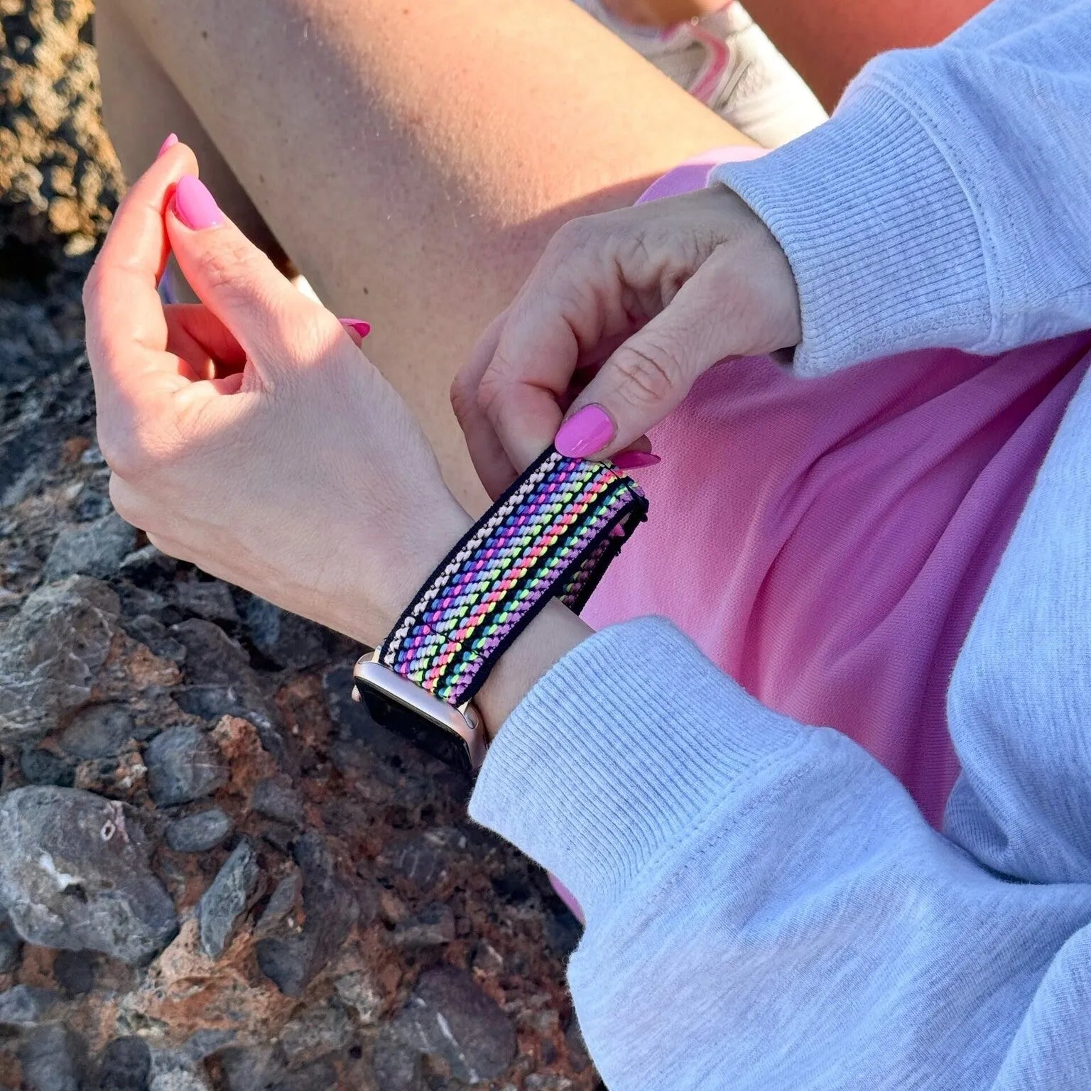 Bracelet élastique Apple Watch (rayures colorées)