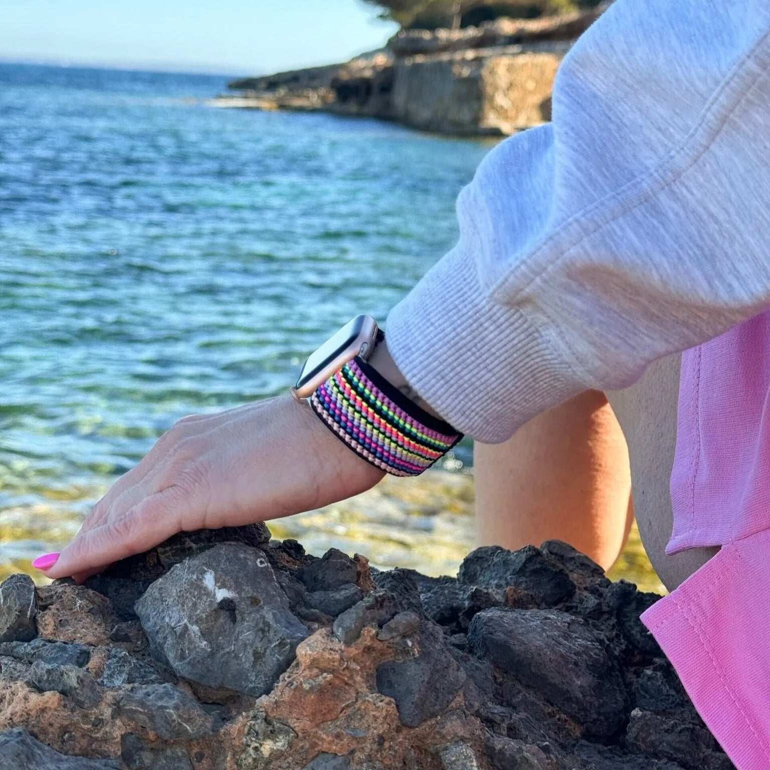 Bracelet élastique Apple Watch (rayures colorées)