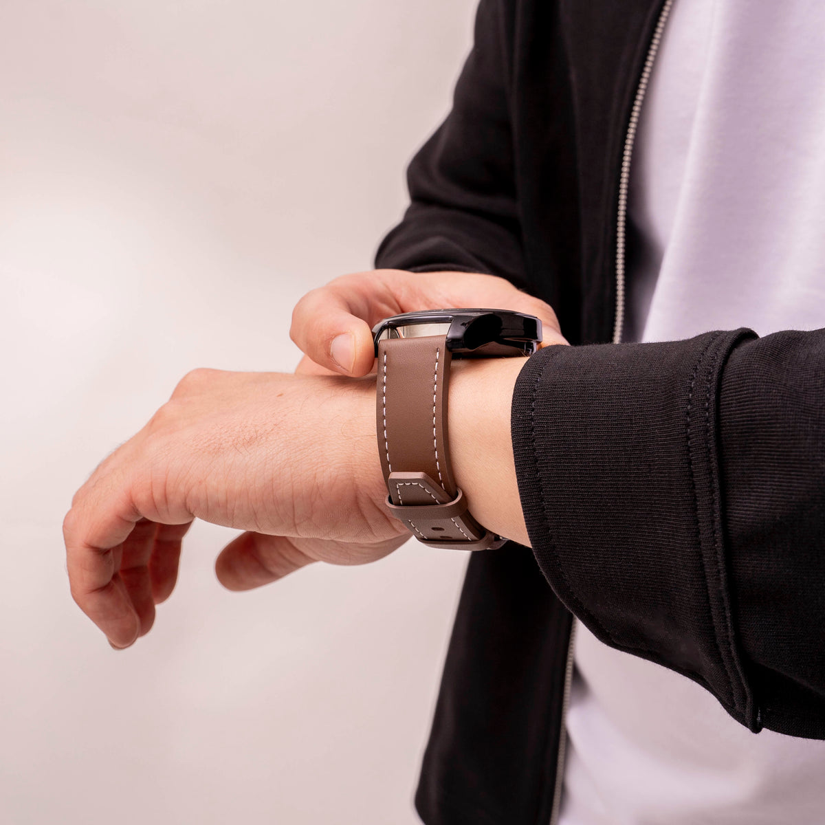 Leather Strap 'One Push', dark brown, lifestyle photo