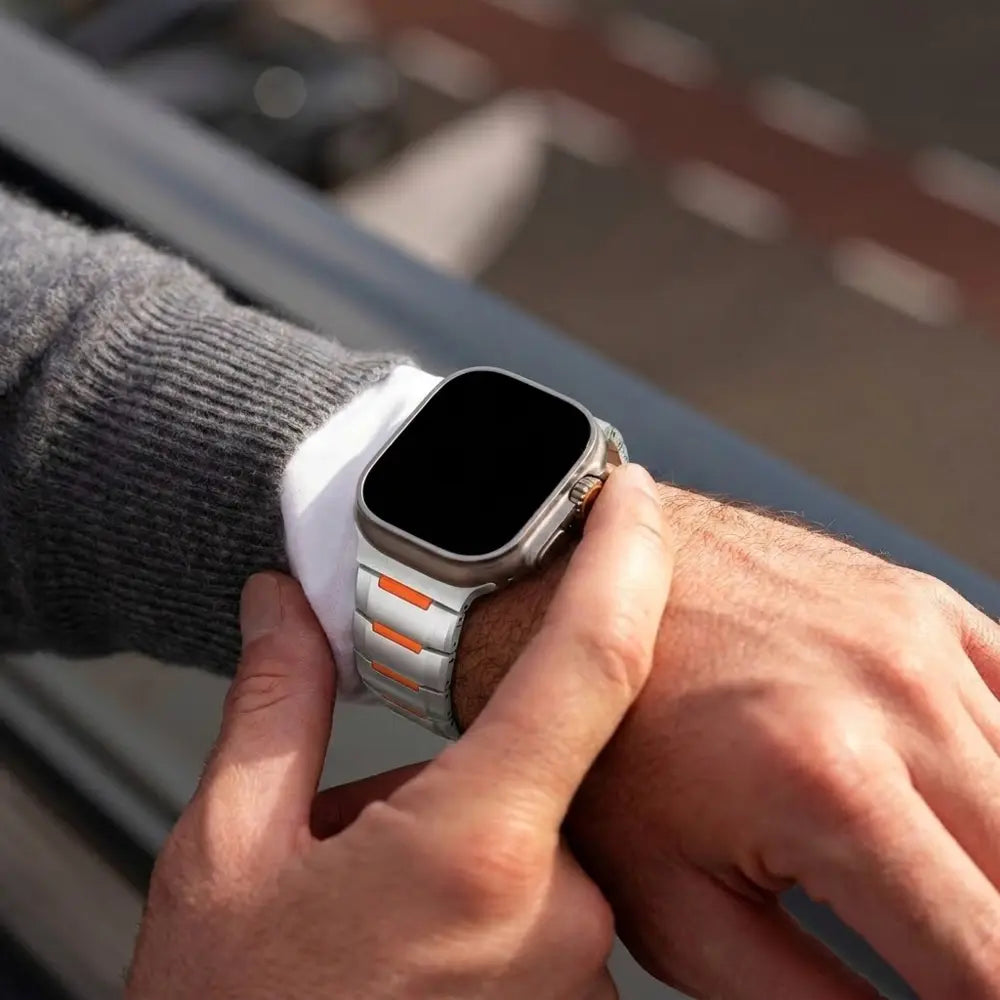 Bracelet acier hybride Apple Watch Ultra (titane/orange)
