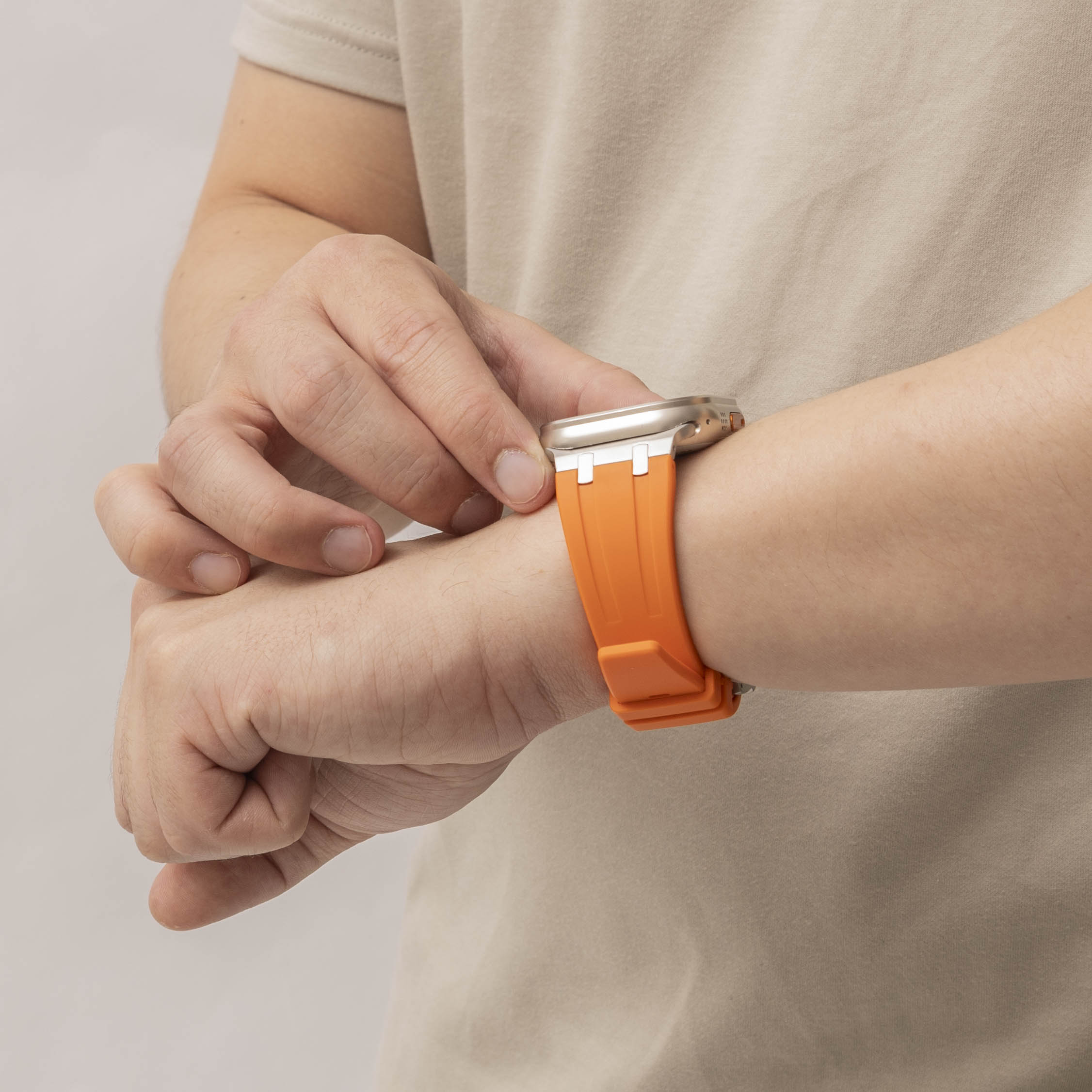 Apple Watch Ultra Luxury Liquid Silicone Strap (Orange/Silver)