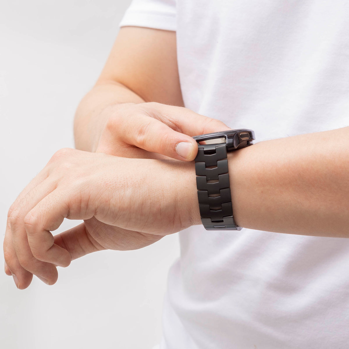 Titanium Grain Strap (Flat Clasp), black, lifestyle photo