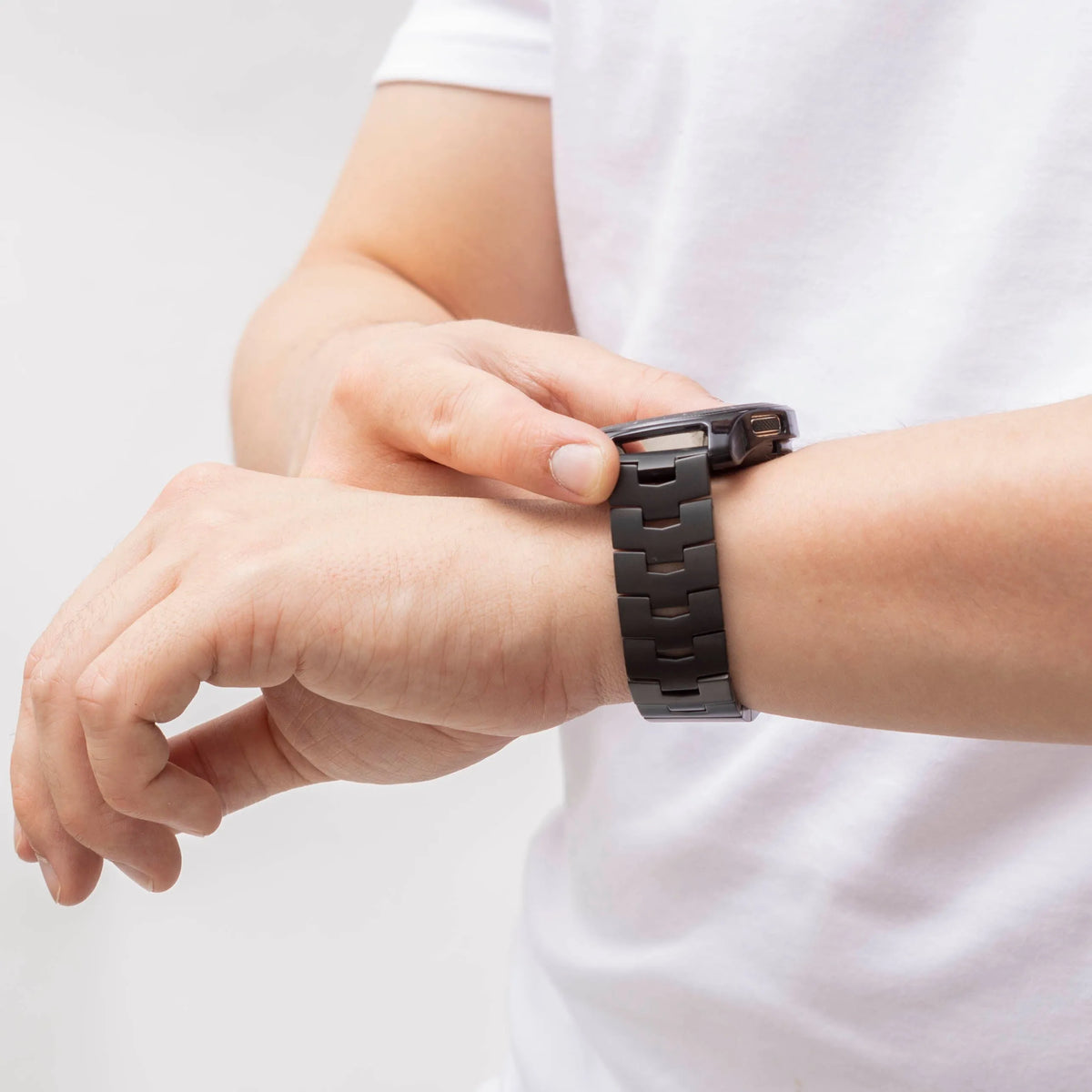Titanium Grain Strap (Flat Clasp), black, lifestyle photo