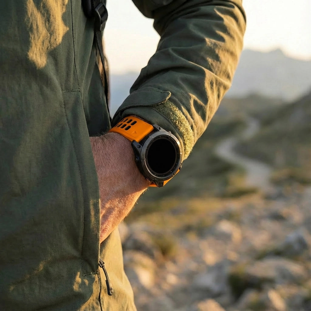 Bandz Bracelet sport avec boucle Garmin Quatix 5 / 6 / 7 (orange/noir)