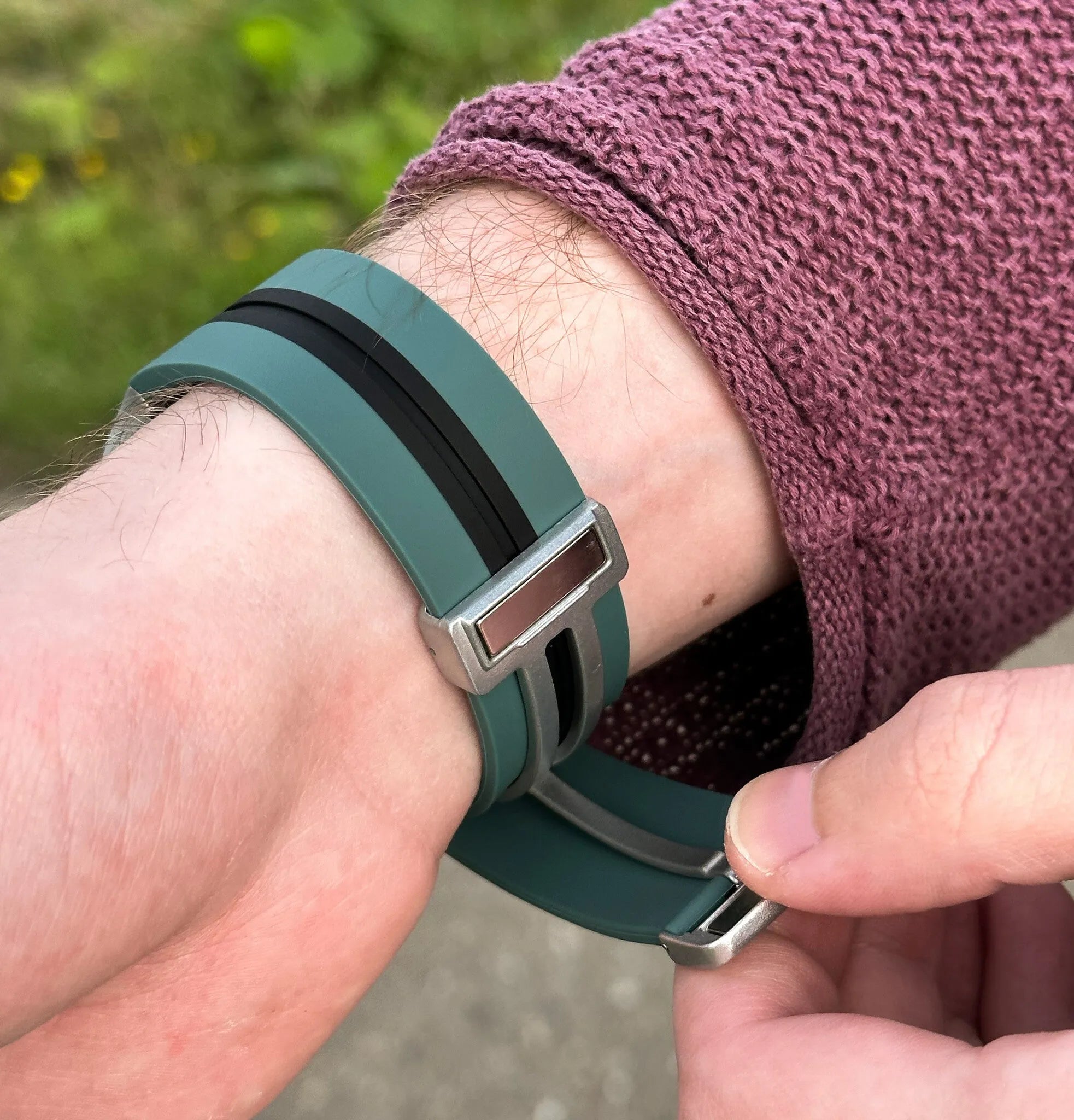 Silicone Magnetic Sport Strap, green/black, lifestyle photo