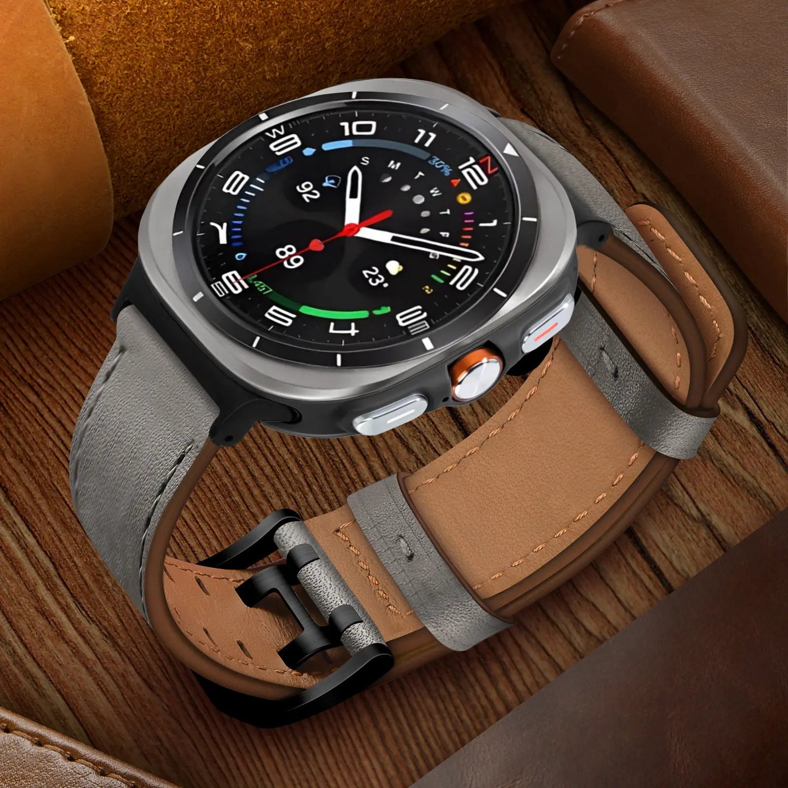 Bracelet cuir à double épingle Samsung Galaxy Watch Ultra 2 (gris)