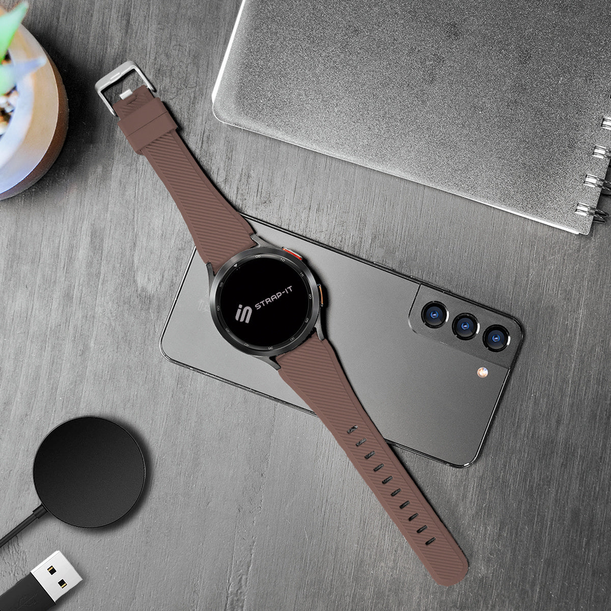 Bracelet silicone tissé Huawei Watch GT 6 Pro (marron)